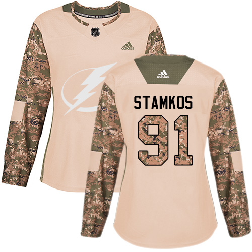Adidas Lightning #91 Steven Stamkos Camo Authentic Veterans Day Women's Stitched NHL Jersey